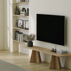 Mobili Porta Tv > Dmora Mobile Porta tv Marrone Rovere Trasparente un Ripiano Struttura in Vetro Temperato 120x35x45h cm, un Vano - Cloz Trasparente, Marrone Rovere