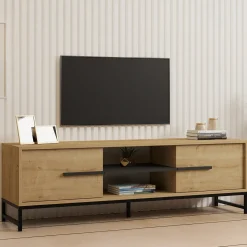 Mobile Porta tv Marrone Rovere un Ripiano 2 Ante 160x40x50h cm, 4 Vani - Cinaglio