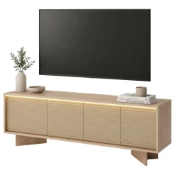 Mobile Porta tv Marrone Rovere un Ripiano 3 Ante 154x40x54h cm, Ante Effetto Rigato con led - Kamele
