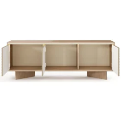Mobile Porta tv Marrone Rovere un Ripiano 3 Ante 154x40x54h cm, Ante Effetto Rigato con led - Kamele