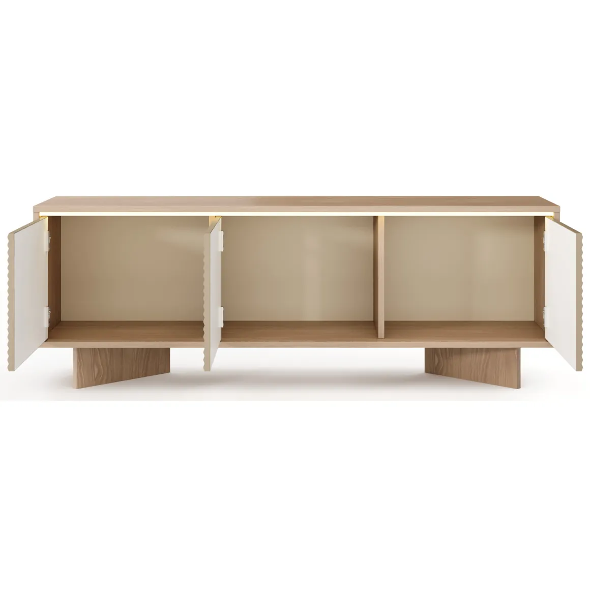 Mobile Porta tv Marrone Rovere un Ripiano 3 Ante 154x40x54h cm, Ante Effetto Rigato con led - Kamele