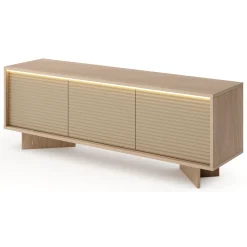 Mobile Porta tv Marrone Rovere un Ripiano 3 Ante 154x40x54h cm, Ante Effetto Rigato con led - Kamele
