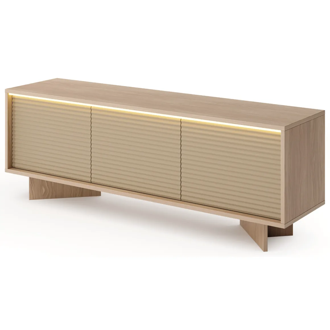 Mobile Porta tv Marrone Rovere un Ripiano 3 Ante 154x40x54h cm, Ante Effetto Rigato con led - Kamele