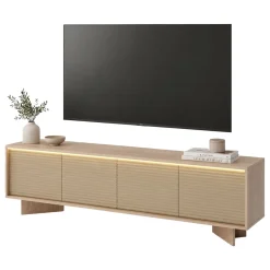Mobile Porta tv Marrone Rovere un Ripiano 4 Ante 204x40x54h cm, Ante Effetto Rigato con led - Kame