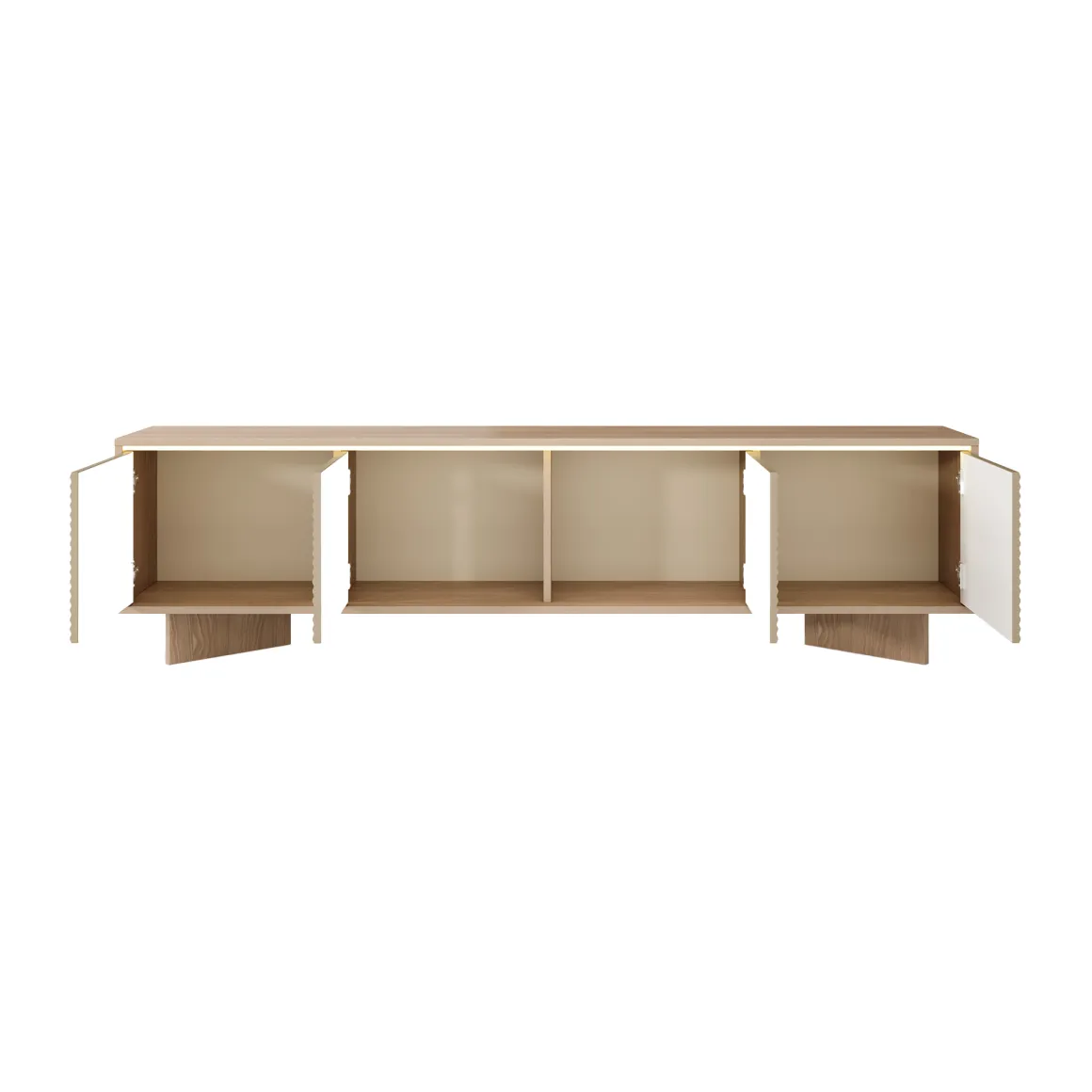 Mobile Porta tv Marrone Rovere un Ripiano 4 Ante 204x40x54h cm, Ante Effetto Rigato con led - Kame