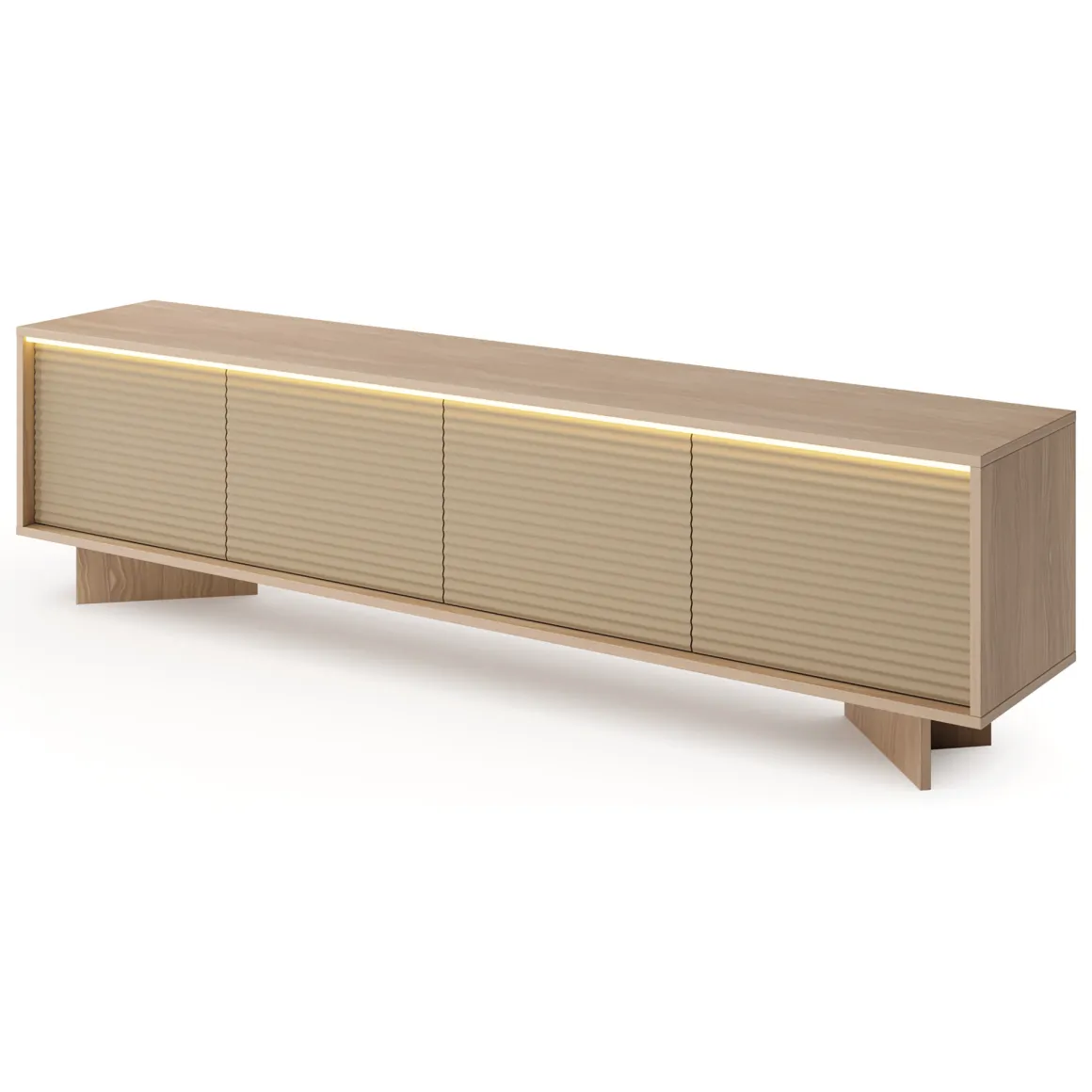 Mobile Porta tv Marrone Rovere un Ripiano 4 Ante 204x40x54h cm, Ante Effetto Rigato con led - Kame
