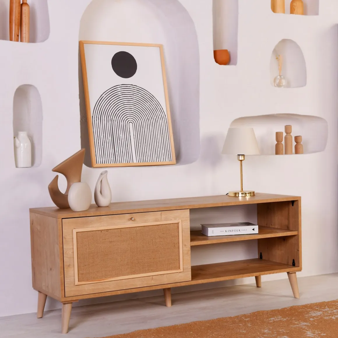 Mobile Porta tv Marrone Rovere un Ripiano Apertura a Ribalta 138x41x55h cm, Un'anta - Pesio