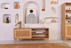 Mobile Porta tv Marrone Rovere un Ripiano Apertura a Ribalta 138x41x55h cm, Un'anta - Pesio