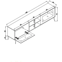 Mobile Porta tv Marrone Rovere un Ripiano Apertura a Ribalta 180x41x55h cm, 2 Ante - Leffe