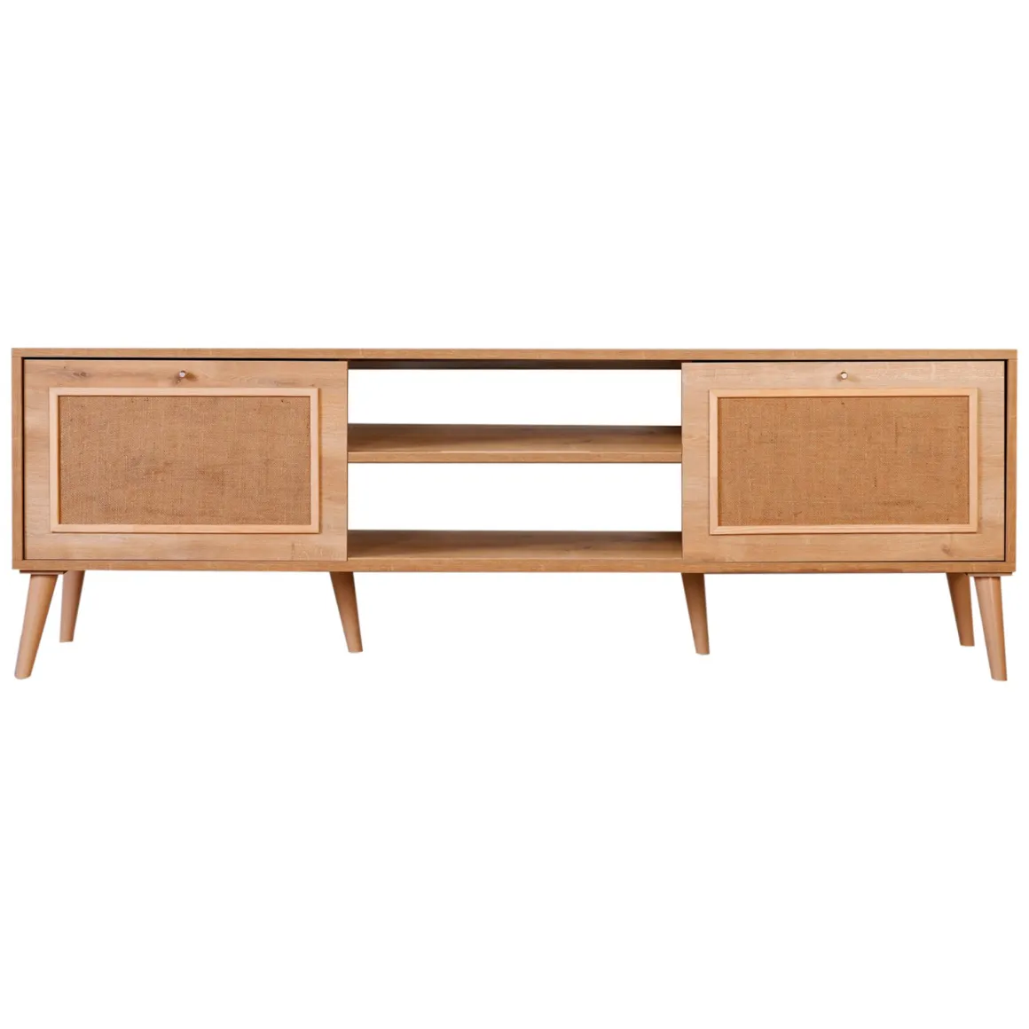 Mobile Porta tv Marrone Rovere un Ripiano Apertura a Ribalta 180x41x55h cm, 2 Ante - Leffe