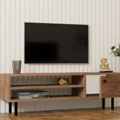 Mobile Porta tv Marrone Rovere un Ripiano Un'anta 120x30x38h cm, 3 Vani - Metomaha