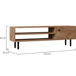 Mobile Porta tv Marrone Rovere un Ripiano Un'anta 120x30x38h cm, 3 Vani - Metomaha
