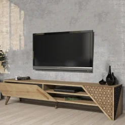 Mobile Porta tv Marrone Rovere un Ripiano Un'anta 180x40x37h cm, 3 Vani - Campli