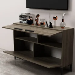 Mobili Porta Tv > Dmora Mobile Porta tv 2 Ripiani 4 Ante 120x30x75h cm, 4 Vani - Luzzi Marrone Scuro