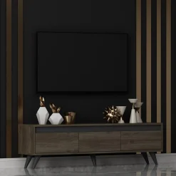 Mobile Porta tv Marrone Scuro 3 Vani 3 Ante 150x30x45h cm, Apertura a Ribalta - Romeno