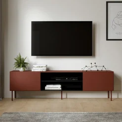 Mobile Porta tv Marrone Terracotta un Ripiano 2 Ante 200x42x57h cm, con Piedini in Metallo - Cesara