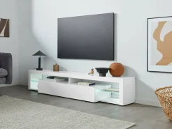Mobile porta TV Meti, 200x40h35 cm, Bianco lucido
