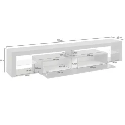 Mobile porta TV Meti, 200x40h35 cm, Bianco lucido