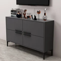 Mobili Porta Tv > Dmora Mobile Porta tv 2 Vani 2 Ante 160x25x40h cm, Apertura a Ribalta - Atestino Nero Antracite