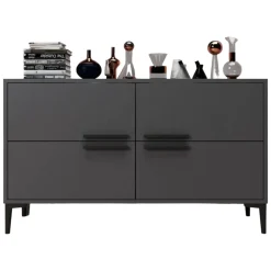 Mobili Porta Tv > Dmora Mobile Porta tv 2 Vani 2 Ante 160x25x40h cm, Apertura a Ribalta - Atestino Nero Antracite