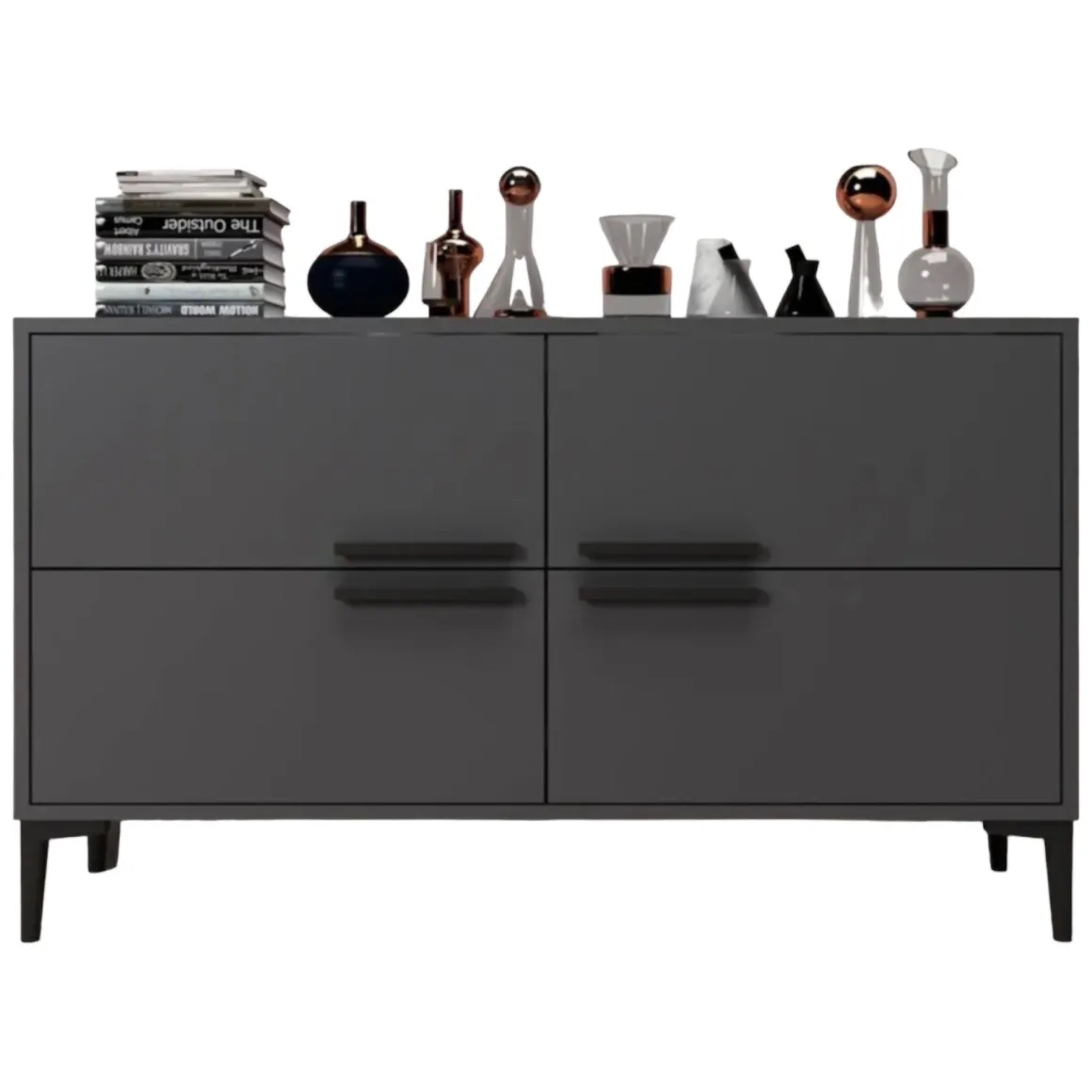 Mobili Porta Tv > Dmora Mobile Porta tv 2 Vani 2 Ante 160x25x40h cm, Apertura a Ribalta - Atestino Nero Antracite