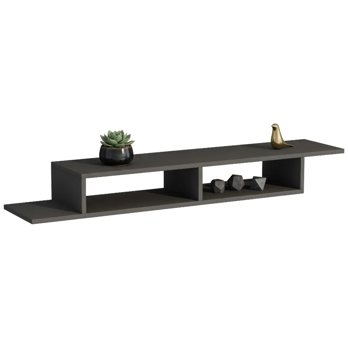 Mobili Porta Tv > Dmora Mobile Porta tv 3 Vani 3 Ante 160x32x35h cm, Apertura a Ribalta - Surrigone Nero Antracite