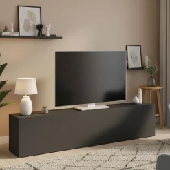 Mobili Porta Tv|Salotto > Dmora Mobile Porta tv Nero Antracite Argento Cassetti un Ripiano 180x30x47h cm, 2 Ante - Espero Argento, Nero Antracite