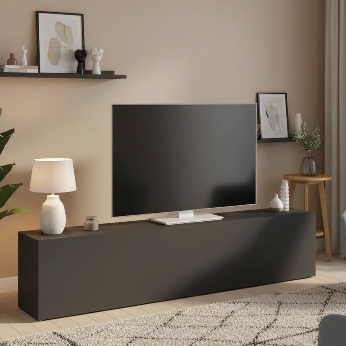 Mobili Porta Tv|Salotto > Dmora Mobile Porta tv Nero Antracite Argento Cassetti un Ripiano 180x30x47h cm, 2 Ante - Espero Argento, Nero Antracite