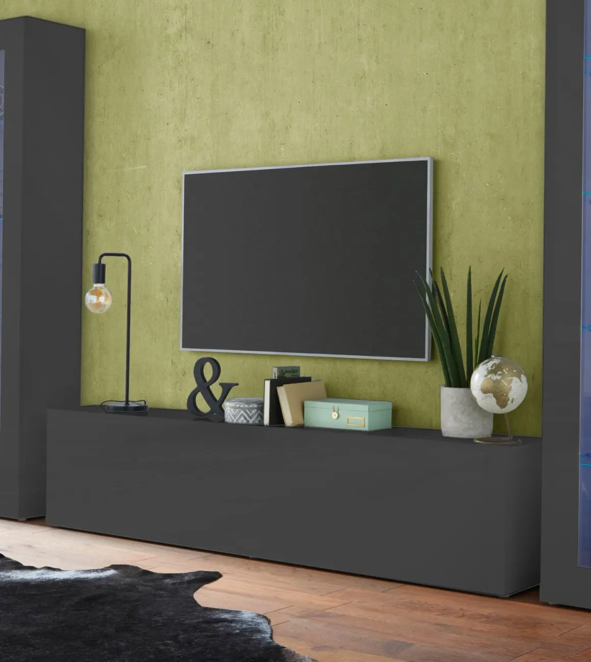 Mobili Porta Tv|Salotto > Dmora Mobile Porta tv Nero Antracite Argento Cassetti un Ripiano 180x30x47h cm, 2 Ante - Espero Argento, Nero Antracite