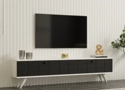 Mobili Porta Tv > Dmora Mobile Porta tv Nero Antracite Bianco Un'anta Apertura a Ribalta 120x25x37h cm, 2 Vani - Taurasi Bianco, Nero Antracite