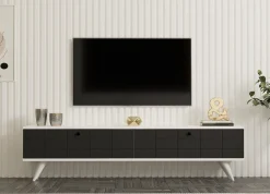 Mobili Porta Tv > Dmora Mobile Porta tv Nero Antracite Bianco Un'anta Apertura a Ribalta 120x25x37h cm, 2 Vani - Taurasi Bianco, Nero Antracite