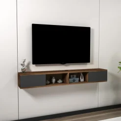Mobile Porta tv Nero Antracite Marrone Noce 2 Ante Peso Supportato 40 kg 140x22x20h cm, Installazione Sospeso - Ispica