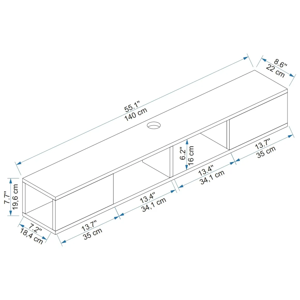 Mobile Porta tv Nero Antracite Marrone Noce 2 Ante Peso Supportato 40 kg 140x22x20h cm, Installazione Sospeso - Ispica