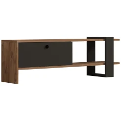 Mobili Porta Tv > Dmora Mobile Porta tv Nero Antracite Marrone Noce Un'anta Apertura a Ribalta 120x25x37h cm, 2 Vani - Taurasi Marrone Noce, Nero Antracite