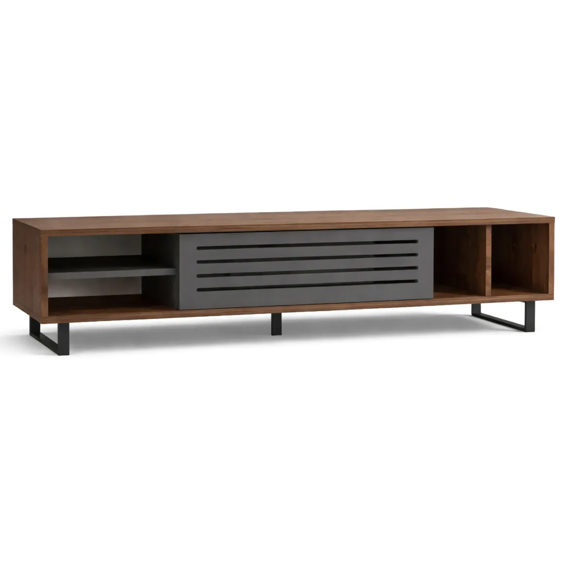 Mobile Porta tv Nero Antracite Marrone Noce un Ripiano Un'anta 160x40x35h cm, 5 Vani - Sovico