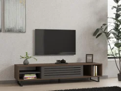 Mobile Porta tv Nero Antracite Marrone Noce un Ripiano Un'anta 160x40x35h cm, 5 Vani - Sovico