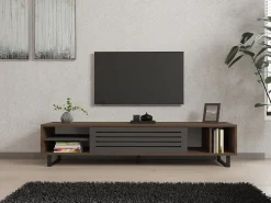 Mobile Porta tv Nero Antracite Marrone Noce un Ripiano Un'anta 160x40x35h cm, 5 Vani - Sovico