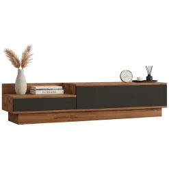 Mobile Porta tv Nero Antracite Marrone Rovere 2 Ante Apertura a Ribalta 160x35x35h cm, 2 Vani - Persico