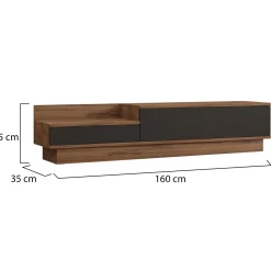 Mobili Porta Tv > Dmora Mobile Porta tv Nero Antracite Marrone Rovere 2 Ripiani 2 Ante 150x35x47h cm, 5 Vani - Filetto Marrone Rovere, Nero Antracite