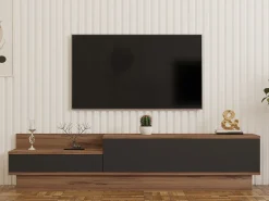 Mobili Porta Tv > Dmora Mobile Porta tv Nero Antracite Marrone Rovere 2 Ripiani 2 Ante 150x35x47h cm, 5 Vani - Filetto Marrone Rovere, Nero Antracite