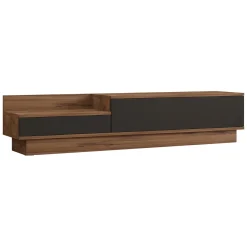 Mobili Porta Tv > Dmora Mobile Porta tv Nero Antracite Marrone Rovere 2 Ripiani 2 Ante 150x35x47h cm, 5 Vani - Filetto Marrone Rovere, Nero Antracite