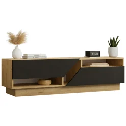Mobile Porta tv Nero Antracite Marrone Rovere 2 Ripiani 2 Ante 160x40x45h cm, 5 Vani - Spilinga