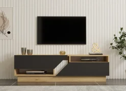 Mobile Porta tv Nero Antracite Marrone Rovere 2 Ripiani 2 Ante 160x40x45h cm, 5 Vani - Spilinga