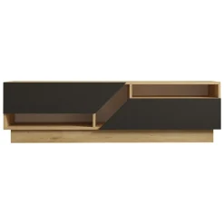Mobile Porta tv Nero Antracite Marrone Rovere 2 Ripiani 2 Ante 160x40x45h cm, 5 Vani - Spilinga