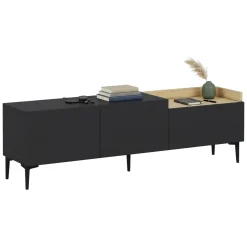 Mobile Porta tv Nero Antracite Marrone Rovere 3 Ante Apertura a Ribalta 160x37x48h cm, 3 Vani - Postal