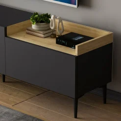 Mobile Porta tv Nero Antracite Marrone Rovere 3 Ante Apertura a Ribalta 160x37x48h cm, 3 Vani - Postal