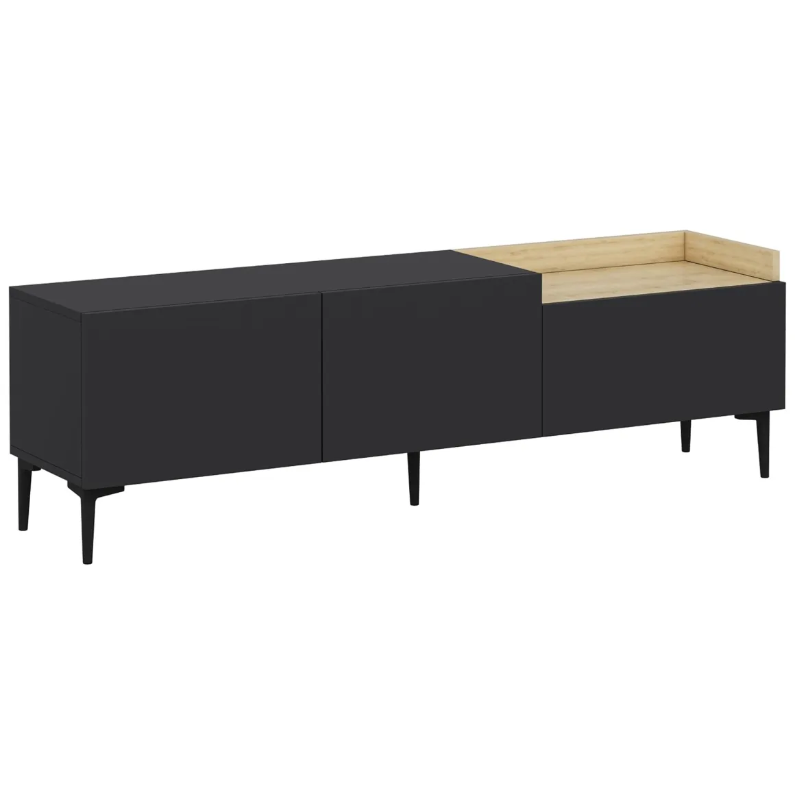 Mobile Porta tv Nero Antracite Marrone Rovere 3 Ante Apertura a Ribalta 160x37x48h cm, 3 Vani - Postal