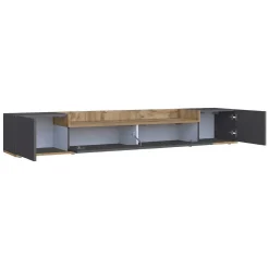 Mobile Porta tv Nero Antracite Marrone Rovere 3 Ripiani 3 Ante 200x35x30h cm, 4 Vani Made in Italy - Oxanna