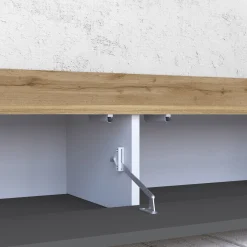 Mobili Porta Tv > Dmora Mobile Porta tv Nero Antracite Marrone Rovere Modulabile un Ripiano 200x30x31h cm, 2 Ante - Sindia Marrone Rovere, Nero Antracite