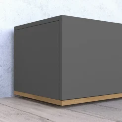 Mobile Porta tv Nero Antracite Marrone Rovere 3 Ripiani 3 Ante 200x35x30h cm, 4 Vani Made in Italy - Oxanna